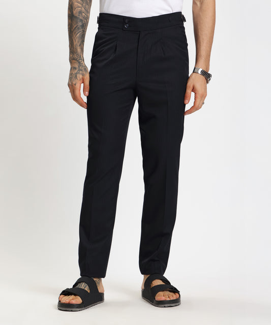 Adjustable Single-Pleated Striped Trousers