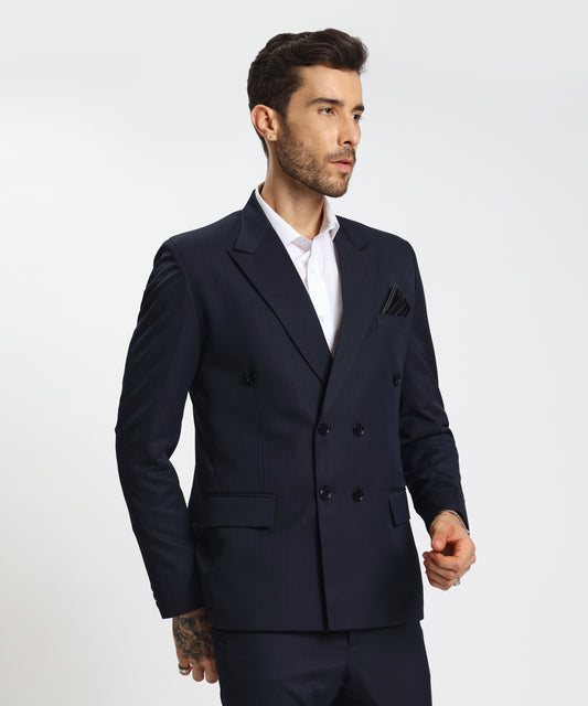 Double-Breasted Striped Tailored Fit Suit