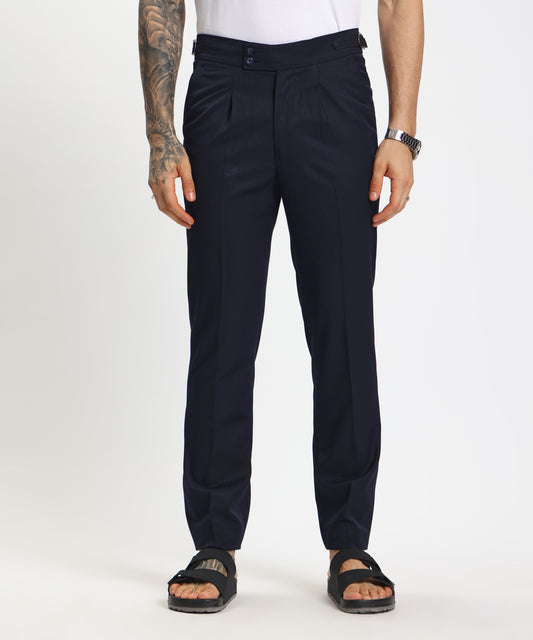 Adjustable Single-Pleated Striped Trousers